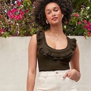 Express Body Contour Ruffled Olive Green Women's Top Medium NWT